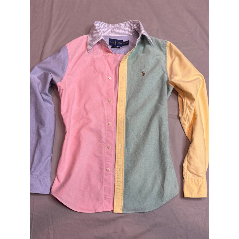 Ralph Lauren Womens Custom Fit Colorblock Oxford Shirt Pastel Multi Size XS